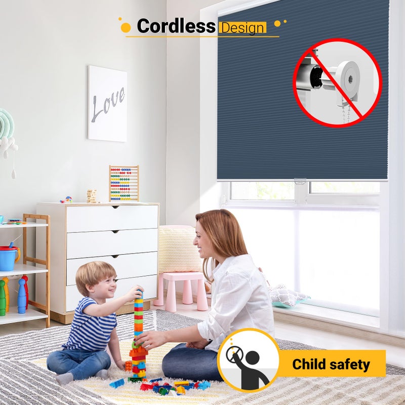 SBARTAR Blackout Cellular Shades Cordless Honeycomb Blinds Fabric Window Shades, 32x64 inch, Ocean Blue(Blackout) - Image 5